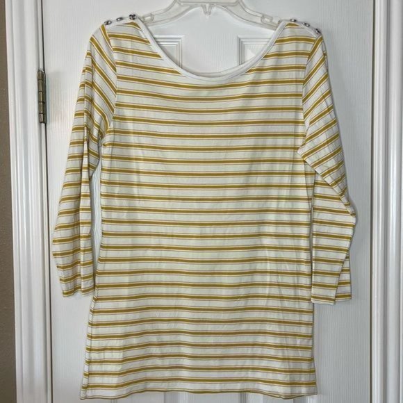 Matilda Jane Women's 3/4 Sleeves Striped Sunny Mustard Boat Neck Tee Size Large - Picture 5 of 8
